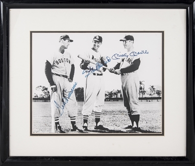 Ted Williams, Stan Musial & Mickey Mantle Multi Signed Photo In 20x17 Framed Display (Beckett)